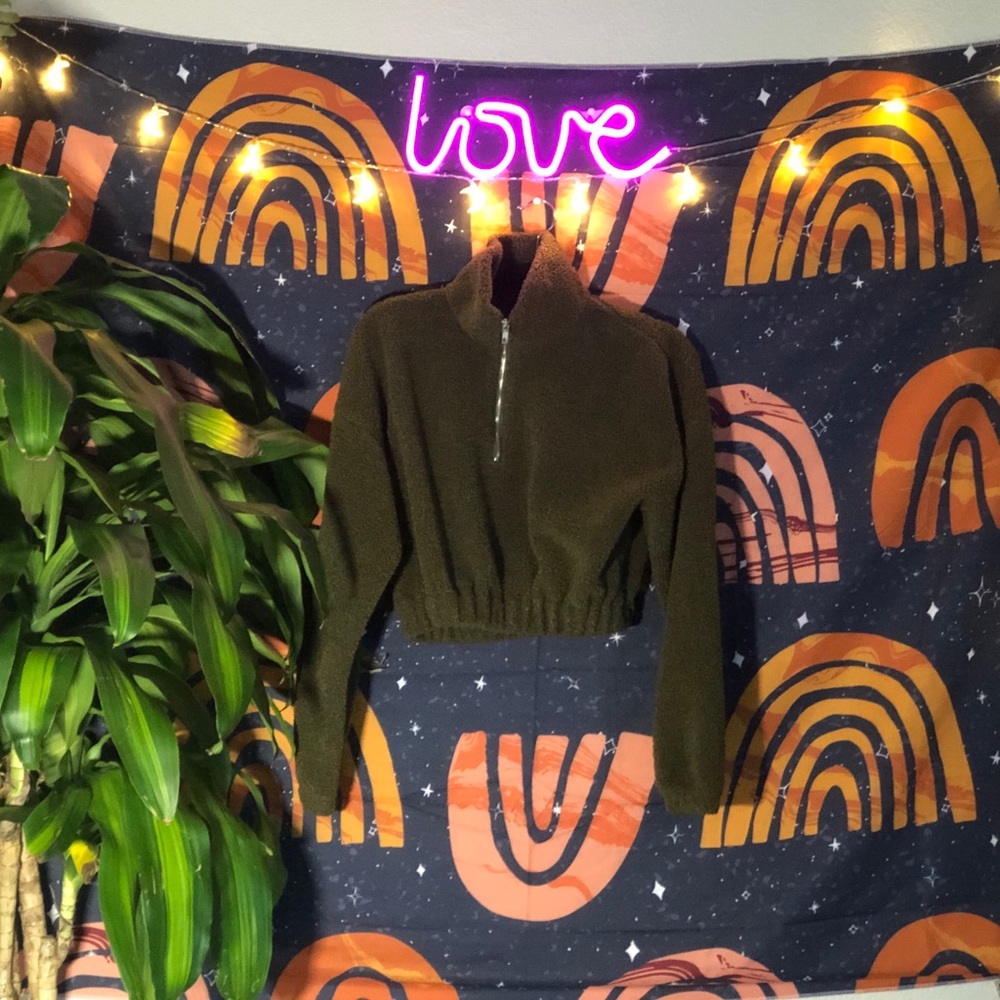 Half Zip Crop Teddy Jacket